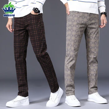 De haute Qualité Printemps-Été pour Hommes à Carreaux Décontracté Pantalon 98% Coton Stretch Classic Slim Fit Pantalon Mâle de Grande Taille, 40 42 6 Modèle