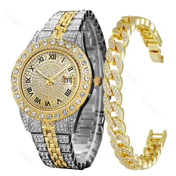 De luxe des Hommes de Montres de Diamant d'Or de Montre de Dames de Montre-bracelet de Strass Hip-hop Diamant Montre-Bracelet mâle Horloge Relogio Feminino