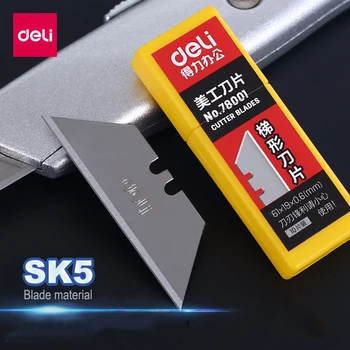 Deli 10pcs/boîte Lame de Couteau 19mm Largeur SK5 Métal Utilité d'une lame de Couteau pour l'École à la Maison de l'Artisanat Boîte de Papier de Coupe Trapèze Lame