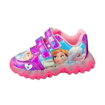 Disney Frozen Enfants de la Lumière LED de Chaussures de sport des Filles de la Princesse Elsa Anna Sport Rose Rouge Brillant PU Chaussures Baskets Taille 27-35