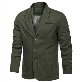Du printemps à l'Automne Blazer Hommes Veste de Coton Lavé veste Casual coupe Slim Luxe Business Blazer Militaire de l'Armée Bomber Jacket M-5TG
