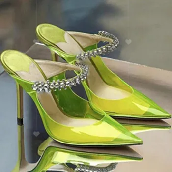 d'été Européens et Américains et les femmes en cuir verni souligné high heels strass de la mode des pantoufles