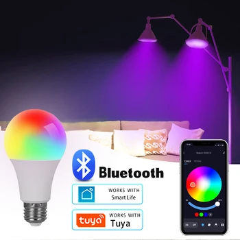 E27 Smart LED Ampoule RGB Tuya Lampe Bluetooth APP de Contrôle Dimmable Ampoule LED Ampoule 15W Maison de Chambre à coucher Fête de Noël Décoration
