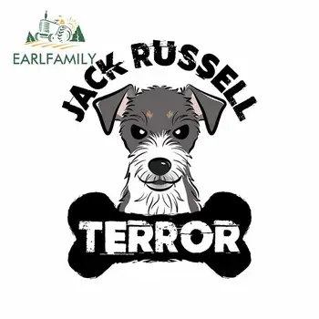 EARLFAMILY 13cm Pour Jack Russell Terrier Chien de la Personnalité Autocollants de Voiture de Mode Autocollant BRICOLAGE Occlusion Rayures Autocollants de Décoration