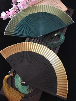 Edo De Style Japonais De Style Japonais De Pliage De Ventilateur Kimono Fan De La Soie Véritable Fan Des Femmes De Petite Fleur Sculpté Gradient Vide Ventilateur D'Or