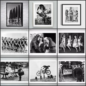 En noir et Blanc de la Collection Unique de Photos d'époque en Toile Affiches de Reproduction des Images Rétro Photo Drôle Toile Peinture