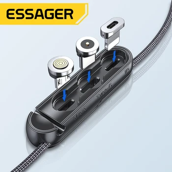 Essager Magnetic Plug Cas de Stockage Portable Case Pour iPhone Micro USB de Type C Aimant Chagrer Adaptateur de Câble du Connecteur de l'Organisateur