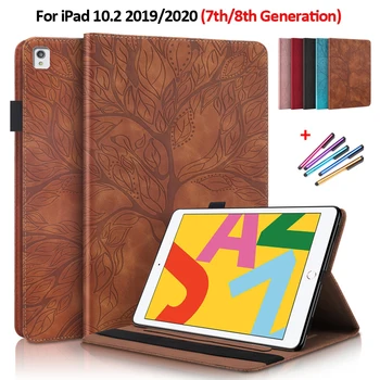 Estampage de l'Arbre en Cuir Flip case pour iPad 10.2 2020 2021 Couvrir le Portefeuille de la Tablette Funda pour iPad 10 9 8 7 8e 9e 10e Génération de Cas