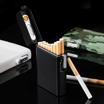 Extérieur Imperméable de Cas de Cigarettes Briquet Tenir 16pcs Cigarettes USB de Charge au Vent de la Bobine d'Allumeur de Cigarette de la Boîte de Cadeaux