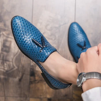 Faits à la main Mens Penny Loafers glisser sur le Cuir de Lumière Bleu Hommes Chaussures de plein air la Fête de Mariage Chaussures de Mode italienne de grande taille 48