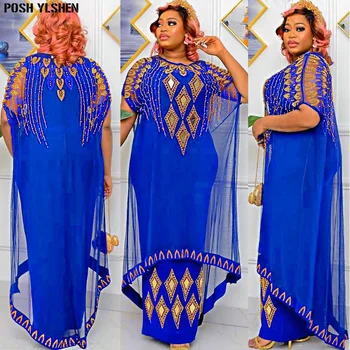 Faux Deux pièces Africaine de Robes pour les Femmes 2023 Traditionnel Nigeria Maillage Perceuse à Chaud Caftan Robe Abaya Musulman Robe Femme Vêtements