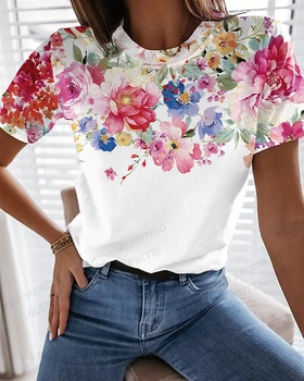Femmes t-Shirt Floral Impression 3d T-shirt pour les Femmes de la Mode des T-shirts Fleur T Shirt Harajuku Esthétique Tops Tees Fille t-Shirt Surdimensionné