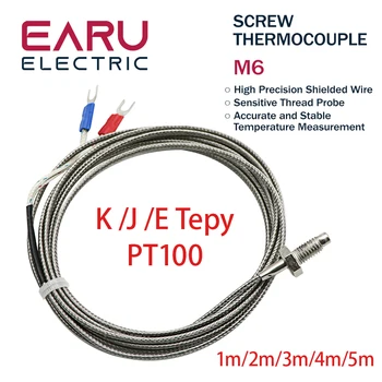 Filetage M6 Vis de la Sonde Sonde de Température Thermocouple K J E PT100 Type 0-400 ° c 1/2/3/4/5m longueur de Câble de Contrôleur PID Thermomètre