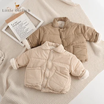 Fille de bébé Garçon en Molleton à l'Intérieur de la Veste d'Hiver tout-petit Enfant Manteau Épais Coton Rembourré Unique à Poitrine Outwear Vêtements de Bébé 12M-5Y
