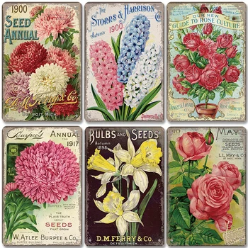 Fleurs Poster Vintage Tin Signes Panneau Métallique Décorative Plaque De Jardin Séjour Cuisine, Café, Décor De Mur De Décoration