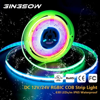 Gingsow de l'ÉPI LED de Lumière de Bande 12V DC/24V 630 LEDs/M Haute Densité Flexible Adressable 5m IP65 Imperméable à l'eau de Magie Colorée Décor de la Chambre