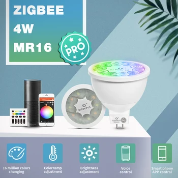 GLEDOPTO ZigBee 3.0 Smart RGBCCT MR16 Projecteur Pro 4W AC/DC12V Ampoule de 30 Degrés d'Angle de Faisceau de Travail avec Alexa Echo Application Plus Voix RF