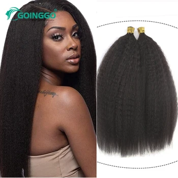 Goinggo Kinky Straight je Pointe Extensions de Cheveux Naturel Noir Remy Microlink des Extensions de Cheveux Pour les Femmes Noires 100Strands 12-26Inch