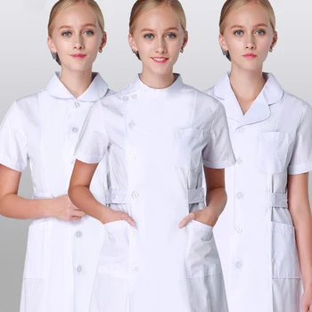 Gommage Uniformes de Robe de Robe Blanc Femmes Infirmières des Gommages Veste Pleine Longueur Poly Coton SPA, Esthéticienne Vétérinaire de Travail à l'Usure Uniforme