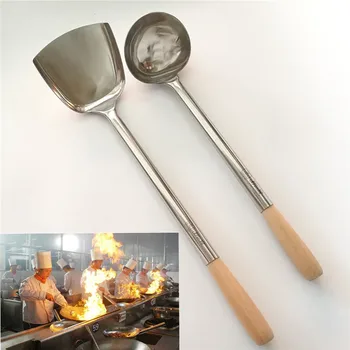 grande spatule pelle chef de cuisine cocina utensilios de la lame d'Ustensiles de Cuisine en Bois, Poignée en Acier Inoxydable Turner Cuillère à Soupe wok