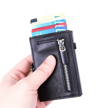 Gravure personnalisée porte-monnaie RFID de Carte de Crédit Titulaire Hasp Unique Boîte de Smart Wallet Hommes Automatique de la Carte d'identité du Titulaire de Tirette de Sac à main de Pièces de monnaie