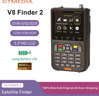 GTMEDIA V8 FINDER 2 Numérique par Satellite Finder Batterie Longue Durée Compteur, DVB-S/S2/S2X de 3,5 pouces Écran LCD 1080P HD Satfinder