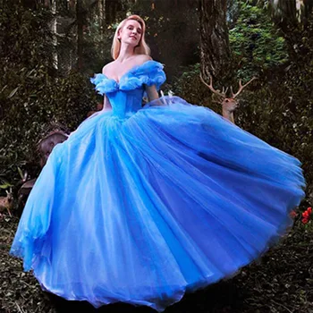 Halloween Femmes Nouveau Film Bleu Cendrillon Sweetheart Robe De Mariée De Luxe D'Adulte De Robe De Bal Robes De Mariage De Robe De Mariee