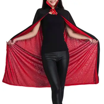 Halloween Manteau Unisexe Noir Rouge Costume de Jeu de Rôle à Double couche en Dentelle à Col Haut Cosplay Cape Partie