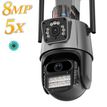 HAMROL 4K 8MP Caméra IP WIFI Double éclairage de l'Écran d'Alarme de Détection de Mouvement Extérieur sans Fil à Double Lentille 4MP PTZ Caméra de vidéosurveillance