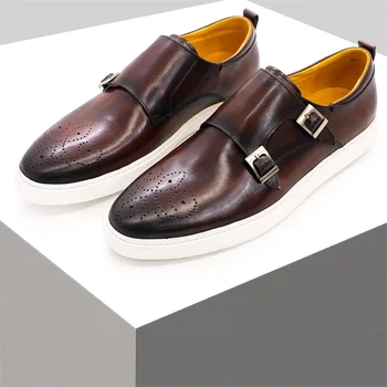 Hommes en cuir chaussures de loisirs boucle Classique à la main des chaussures à la Mode des chaussures à talons plats pour hommes nomination partie des chaussures