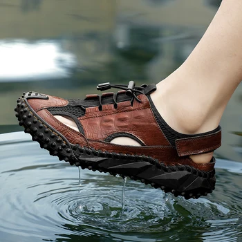 Hommes Sandales Design de Mode en Cuir Respirant Casual Chaussures Confortables de Haute Qualité en plein air de Loisirs de Glissement sur Chaussons de Plage