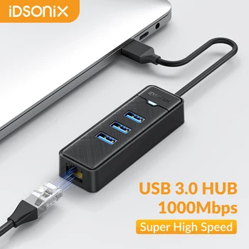 iDsonix 1000Mbps Ethernet USB 3.0 Hub RJ45 USB Splitter Multi Port Adaptateur de Données Expander pour ordinateur Portable Ordinateur PC Accessoires