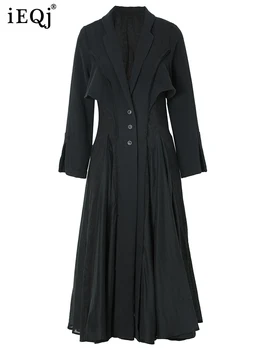 IEQJ Vintage de Luxe Trench-Coat Pour les Femmes Épissé Jacquard de Coton Lin à Mi-longueur des Manches Longues de la Mode, un coupe-Vent de la Nouvelle 3WQ2328