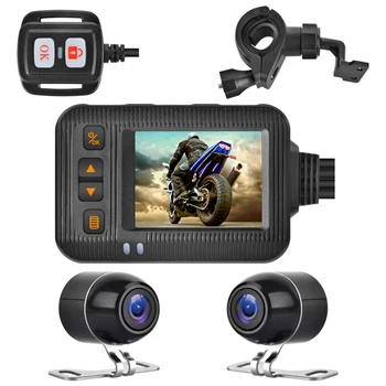 Imperméable Moto Dash Cam Avant + Caméra Arrière de 2 pouces d'Affichage Moto Parking de Surveillance Enregistreur Vidéo DVR Système