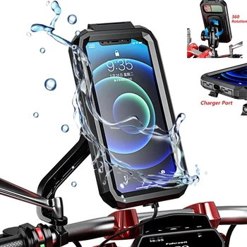 Imperméable à l'eau de Vélos Titulaire Téléphone Sac de 360 Rotatif de VTT, de Vélo de Moto Titulaire Stand de caisse de Poche pour 4,7-6.8 pouces Téléphone Mobile Shel