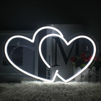 Ineonlife Double Amour Signe au Néon de Lumière à LED Lumineux de Mariage de Partie Ouest de la Salle de la Boutique de la Maison de la Personnalité Cœur de Décoration Murale Lampe