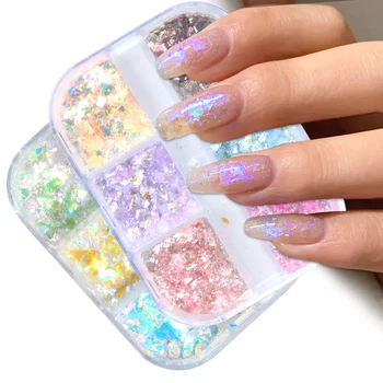 Irisé Opale Ongles Sticker Flocons de Aurora Lueur Nail Art Glitter Flakies Paillettes Holographiques Manucure Feuilles d'Accessoires BEOB