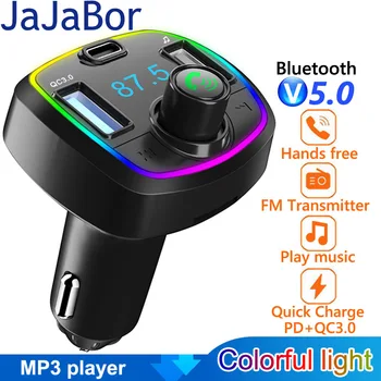 JaJaBor de Bluetooth de Voiture 5.0 FM Emetteur Lecteur MP3 Audio Récepteur PD 18W QC3.0 USB de Charge Rapide kit mains libres Voiture Kit Modulateur FM