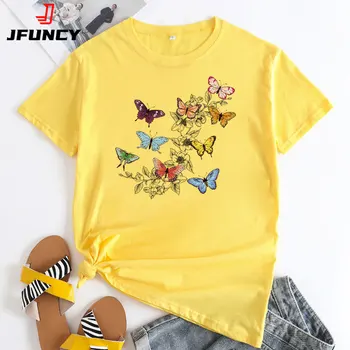 JFUNCY Femmes Tee Shirt Papillon Graphic T Shirts Femmes T-shirt en Coton coréen de la Mode Femme, Vêtements à Manches Courtes Femme Tops