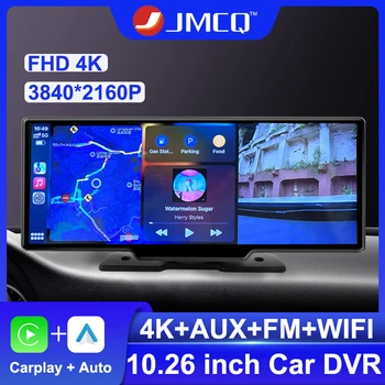 JMCQ Dash Cam 4K 2160P de la Voiture de l'Enregistrement Vidéo sans Fil Carplay et Android Auto 5G WiFi AUX de Navigation GPS tableau de bord à Double Lentille Dvr