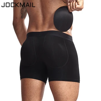 JOCKMAIL Hommes à bout de Palonnier Collier de sous-Vêtements Boxer Shorts Rembourrage Amovible pour l'Amélioration de la Gay sous-Vêtements blanc noir