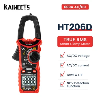 KAIWEETS HT206D AC DC Numérique Compteur à Pince Multimètre Pince Amperimetrica True RMS Haute Capacité de Précision NCV Ohm Hz Testeur