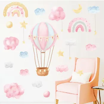 Kawaii arc-en-ciel de Nuage de Ballon à Air Chaud de Stickers muraux pour les Chambres d'Enfants Filles Chambre de Bébé Décoration de la Pépinière de papier Peint Décoratif en Vinyle