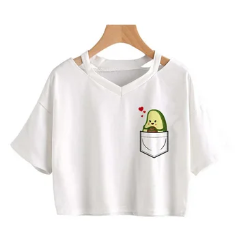 Kawaii Avocat de bande dessinée Harajuku T-shirt Femmes Drôle d'Anime Mignon Végétalien Tshirt Esthétique Grunge des années 90 T-Shirt Graphique Haut Tees Femme