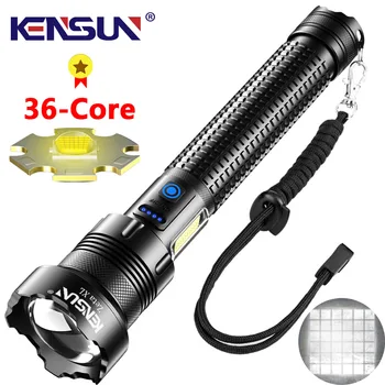 KENSUN 36-Core Puissant Lampe de poche Led Cob Lumière de Côté Rechargeable par Usb XHP360 Torche Lumineuse superbe Imperméable à l'eau IPX4 Camping Pêche