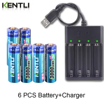 KENTLI 1,5 v 3000mWh pas d'effet mémoire aa batterie rechargeable de li-ion de polymère de lithium de batterie + 4 slots USB Chargeur