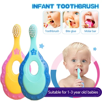 Kids Brosse à dents Bébé Brosse à dents avec Poignée de Soins Bucco-Nettoyage de la Formation Brosse Douce Brosse à Cheveux pour tout-petits 1-3T