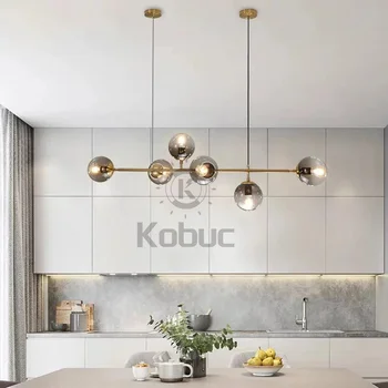 Kobuc Nordic Art Bande Pendentif en Verre Lumière, Moderne, Modèle de Cuisine de l'Île de Boule de Verre LOFT Bronze Noir Lustre Lampe