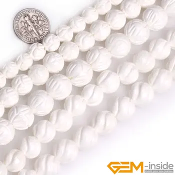 La Coquille naturelle Blanc Tridacna Pierre Ronde Lâche Sculpté de Fleurs de Perles Pour la Fabrication de Bijoux DIY Bracelet de boucle d'Oreille Accessoires de Perles 15