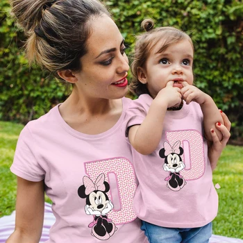 La Famille Disney Correspondance de Vêtements Mignon Minnie Lettre Imprimer Rose Maman Fille T-shirt de la Même Harajuku Kawaii Filles Shirt Européenne